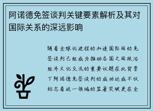 阿诺德免签谈判关键要素解析及其对国际关系的深远影响