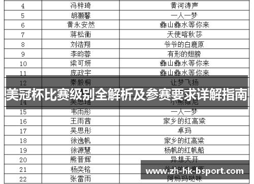 美冠杯比赛级别全解析及参赛要求详解指南
